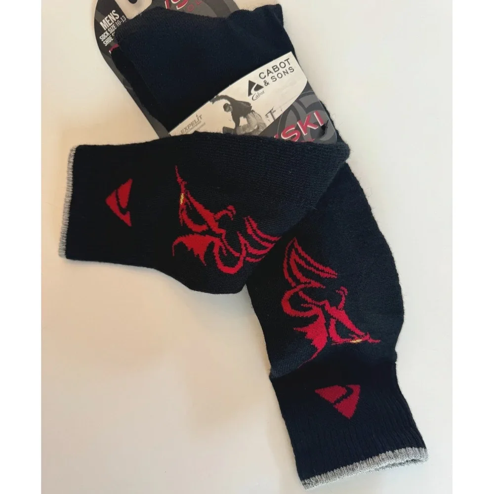 NEW CABOT & SONS Ride / Ski Merino Wool Socks Black & Red Shin Pad Men's 10-13
